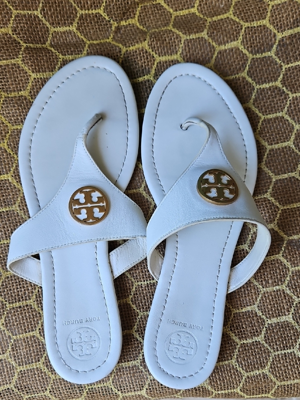 Tory Burch Summer White Leather Thong Sandals